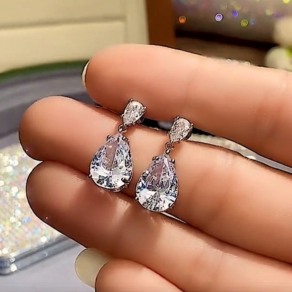 Sterling Silver Pear Drop Diamond Earrings - Picture 10 of 11